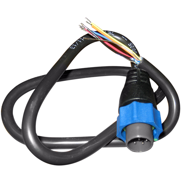 Transducer kabel med blå 7-P stik og løse ledninger set fra siden