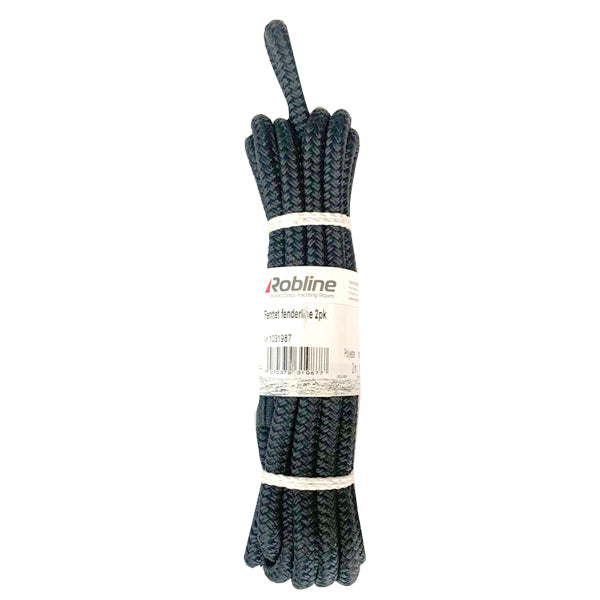 Robline fenderline i navy farve, flettet design, 8mm x 2m i brug på båd.