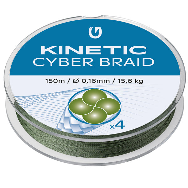 Kinetic Cyber Braid snøre på rulle, 150m, 0,14mm, i produktvisning