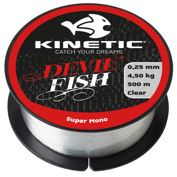 Kinetic Super Mono snøre i rulle på 500m, 0,25mm tykkelse
