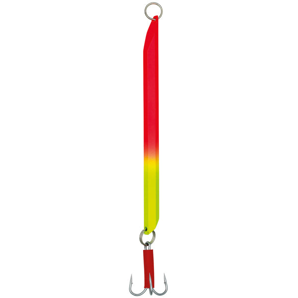 Kinetic Depth Diver 100g i rød og gul farve, set fra siden.