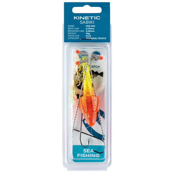 Kinetic Sabiki Pro fladfisk 90g, hængende fra en fiskeline