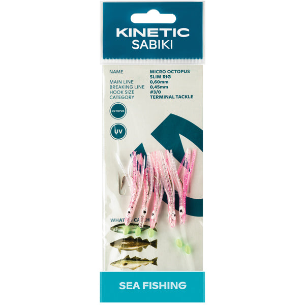 Kinetic blæksprut makrel/torsk i pink og glimmer, klar til fiskeri