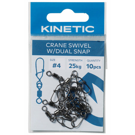 Kinetic Crane svirvel str. #4 med hægte, vist på hvid baggrund.