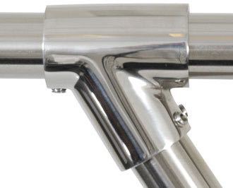 SeaTec Y-stykke Ø25mm monteret på gelænder, set forfra