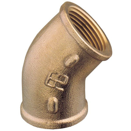 Guidi 45° bøjning i messing, ind/ind 1/2", viser detaljeret design.