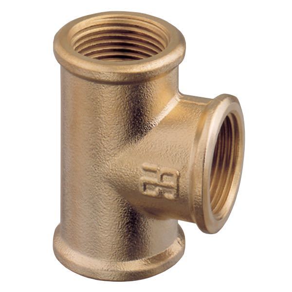 Guidi T-stykke i messing vist fra siden, designet til marinefittings.