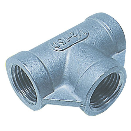 1852 T-stykke i rustfrit stål med tilslutninger set fra siden