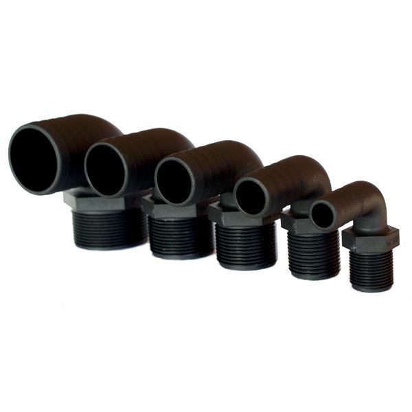 Trudesign slangestuds 90° sort, set fra siden med mål 3/4" 19mm