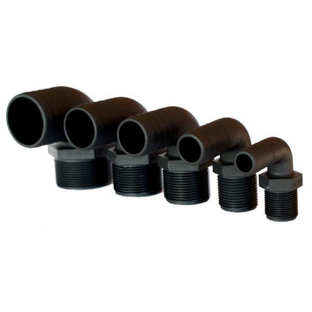Trudesign slangestuds 90° sort, set fra siden med mål 3/4" 19mm