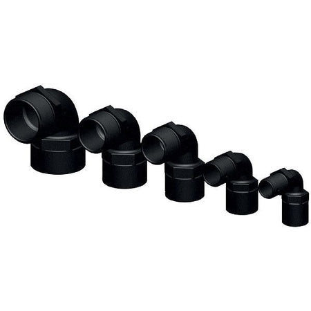 Trudesign 90° vinkel med 3/4" gevind, set fra siden med klar fokus på detaljerne.