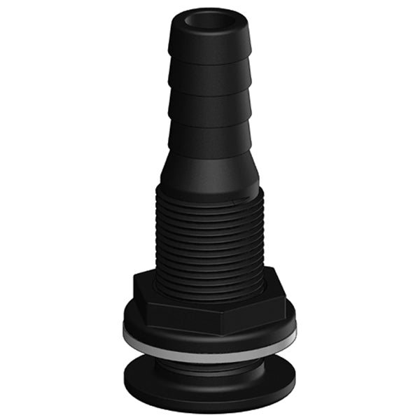 Trudesign gennemføring i komposit, sort 3/4", monteret på båd
