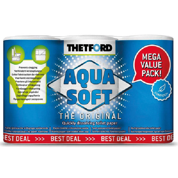 Thetford Aqua soft toiletpapir i Mega Value Pack med 6 ruller