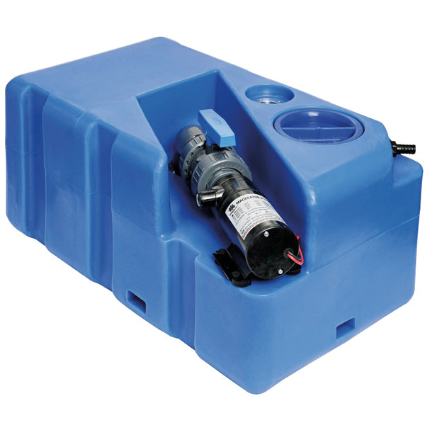 SeaTec septiktank 60l med 24v macerator set fra siden, klar til installation på båd