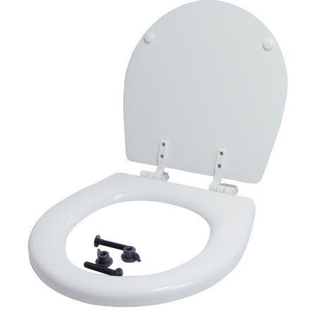 Jabsco toiletsæde til compact toilet, set fra siden.