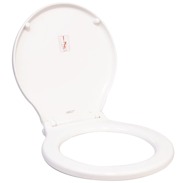 Jabsco toiletsæde og låg vist fra siden med beslag til Liteflush