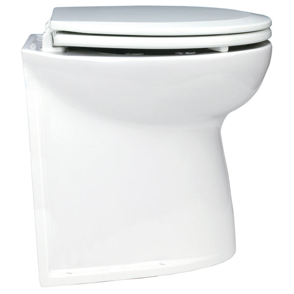 Jabsco deluxe 17" 12V ferskvandstoilet set forfra, med soft close-funktion.