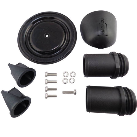 Jabsco service kit til membranpumpe, set forfra med alle dele synligt