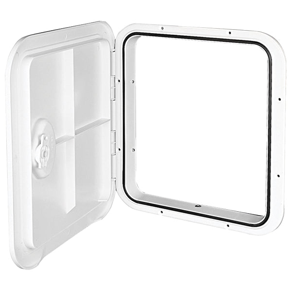 Nuova Rade reservedør hvid til gasbeholder set fra forsiden, mål 370x390 mm.