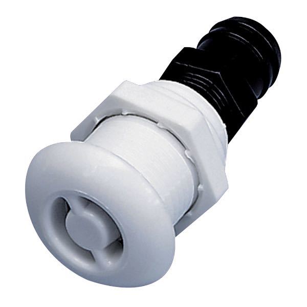 Nuova Rade tankudluftning i plast, lige Ø16mm, set fra siden.