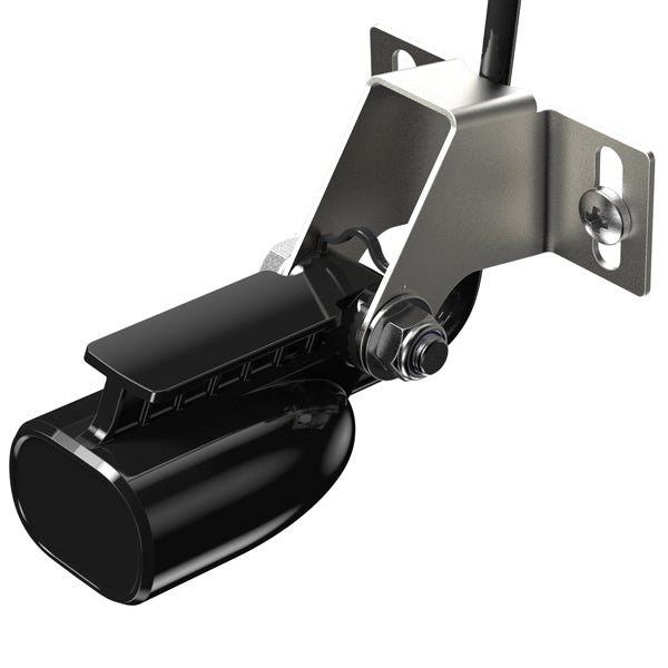 Lowrance Bullet hæktransducer set fra siden, klar til montering på båd.
