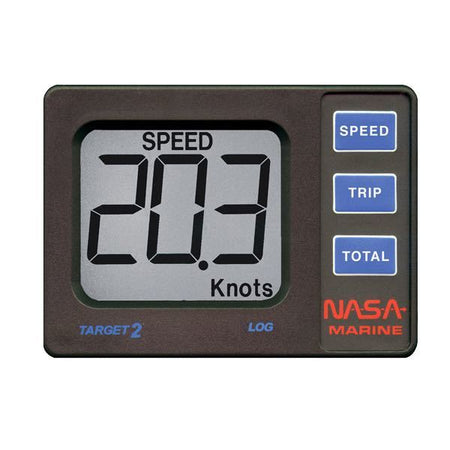 Nasa Target log instrument set op på båden med tydelig visning af hastighed.