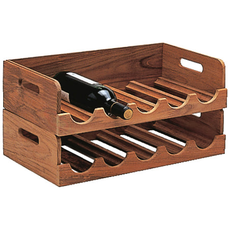 Roca vinreol i teak, viser elegant opbevaring til vinflasker.