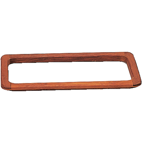 Roca ramme til handskerum i teak, set fra siden med mål på 34x17,3 cm.