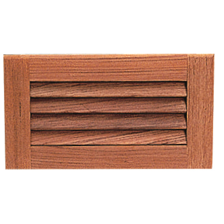 Roca ventilationsrist i teak, 16 x 20,5 cm, set fra siden.