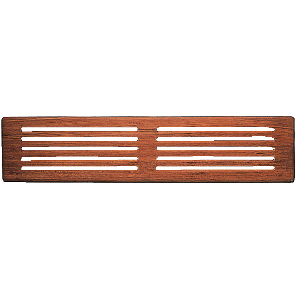 Roca ventilationsrist i teak træ, set fra siden med mål 44,5x9x9 cm.