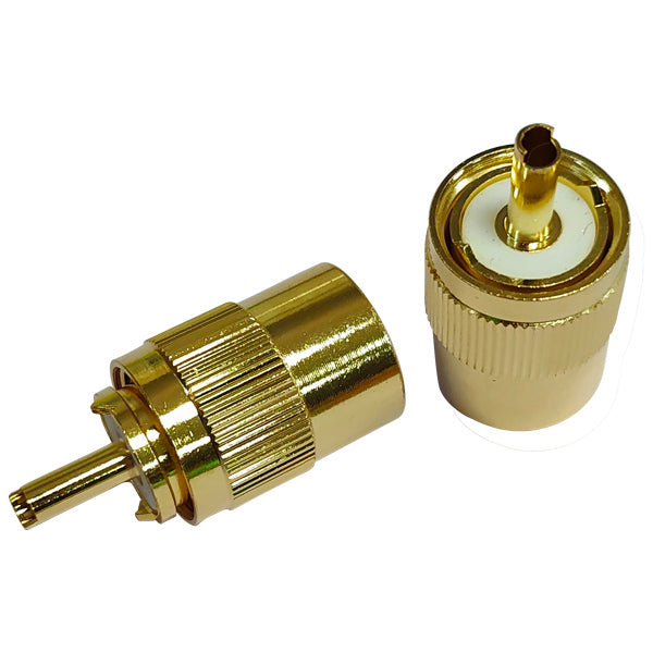 1852 VHF stik PL259 til 6mm kabel, loddet med guldbelægning.