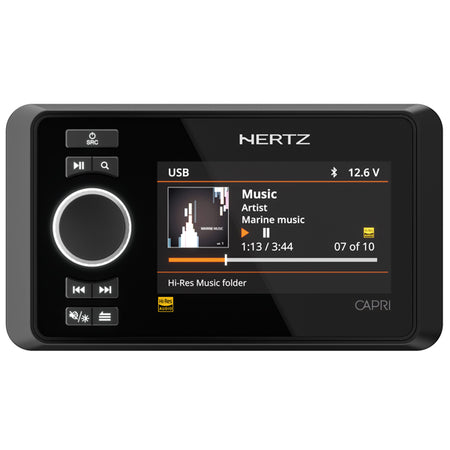 Hertz CAPRI H100 DAB+ modtager set forfra på bådinteriør