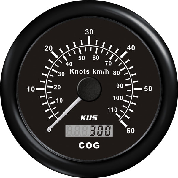Kus GPS speed monteret på bord, set forfra med kontrolknapper.