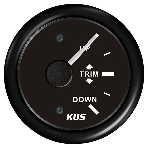 Kus trimindikator i sort, visende måling fra 0-190 ohm, monteret på kontrolpanel.