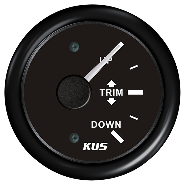 Kus trimindikator i sort, set forfra, klar til installation på båd.