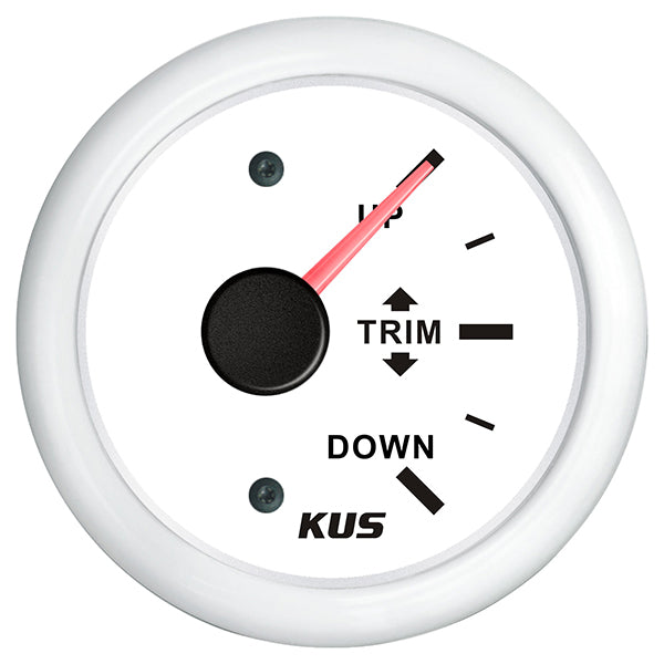 Kus trimindikator i hvid farve, anvendt til bådmontering, set forfra.