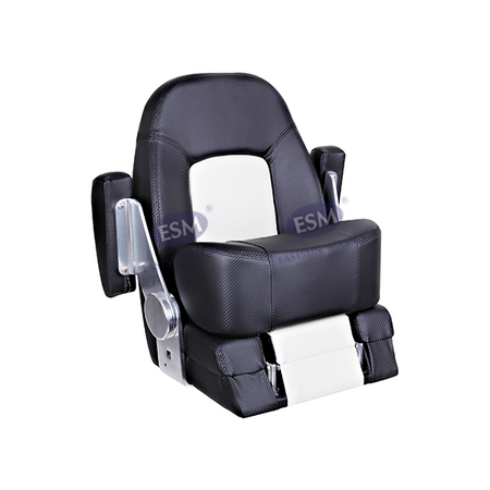 Bagview af ESM styrestol med polstring i sort/hvid