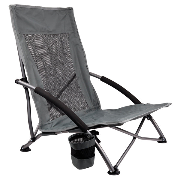 SeaTec sammenklappelig strandstol set fra siden med justerbar ryg.