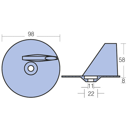 Tecnoseal zinkanode i perspektiv, fremhæver den runde 59 mm form