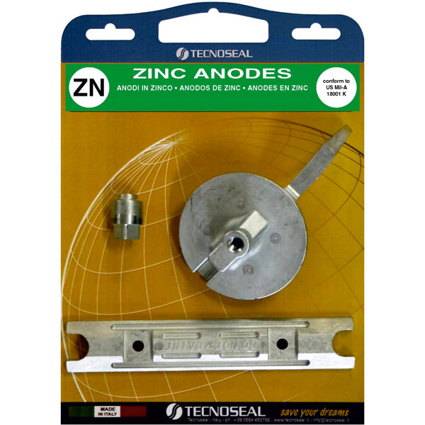 Tecnoseal zinkanode kit til Yamaha motor 80-100hk, præsenteret på hvid baggrund.