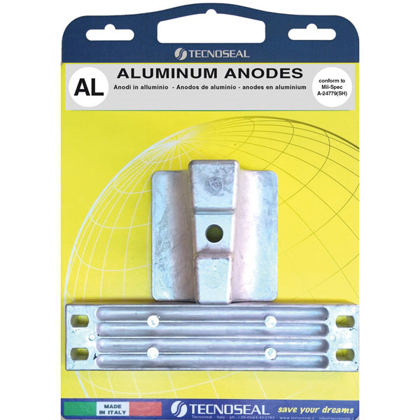 Tecnoseal alu anode kit til Yamaha motorer, set fra siden på hvid baggrund.