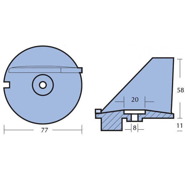 Detalje af Tecnoseal zinkanode med 58 mm diameter