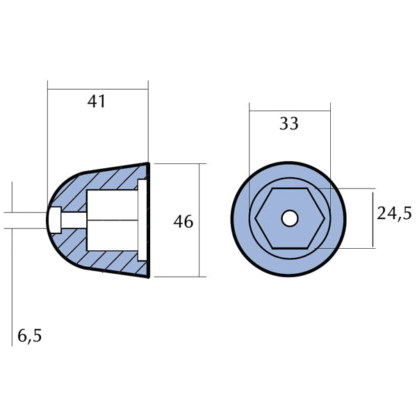 Detalje af Tecnoseal alu anode, viser overfladestruktur og finish.