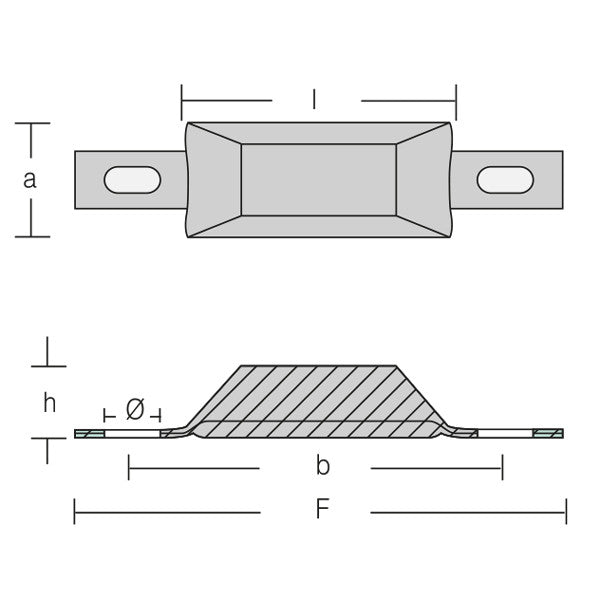 1852 zinkanode i detalje, vist fra oven