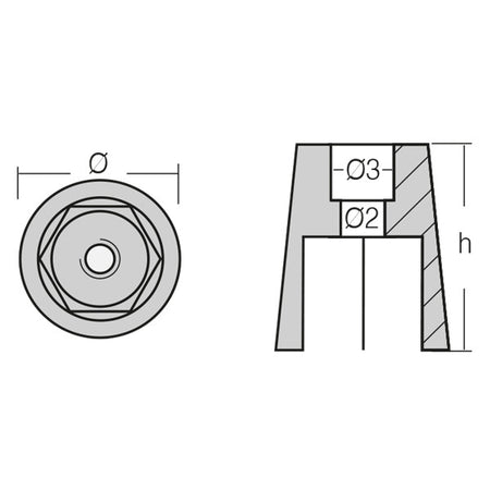 2252 zink møtrik monteret på aksel, vises bagfra