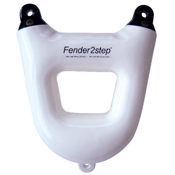 Dan-Fender Fender2step i hvid, set forfra med mål på 450 mm bred og 560 mm høj