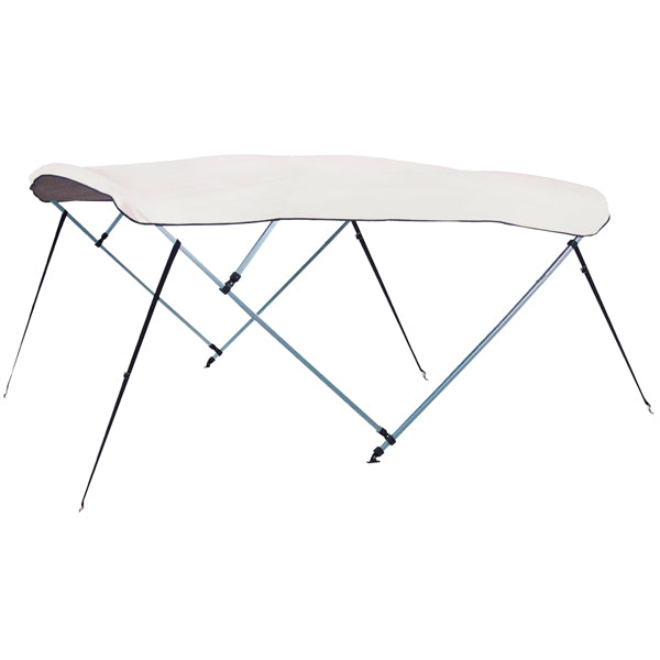 1852 Bimini top i hvid aluminium, vist i brug på en båd.