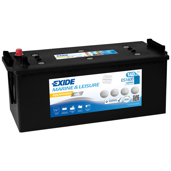 Exide Nautilus 140Ah gelbatteri set fra siden med mål