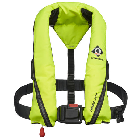 Crewsaver Crewfit 165N Sport i gul farve, set fra siden med flydende baggrund.
