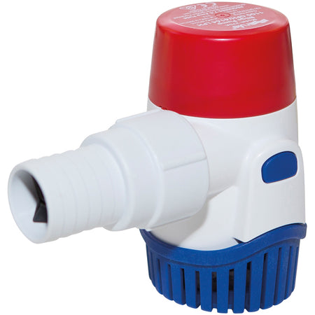 Rule 1100 gph 12v dykpumpe vist fra siden med tilslutninger synlige